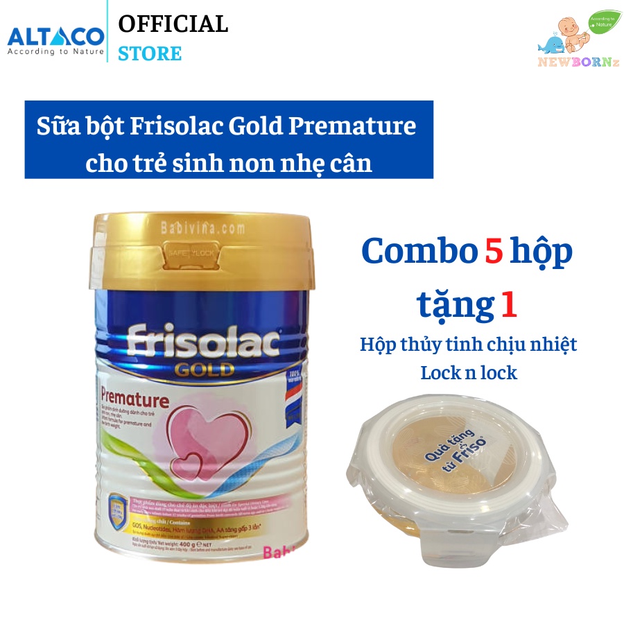 Combo 5 hộp Sữa bột Frisolac Gold Premature Nhập Khẩu Hà Lan 400gr tặng 1 hộp chịu nhiệt lock n lock