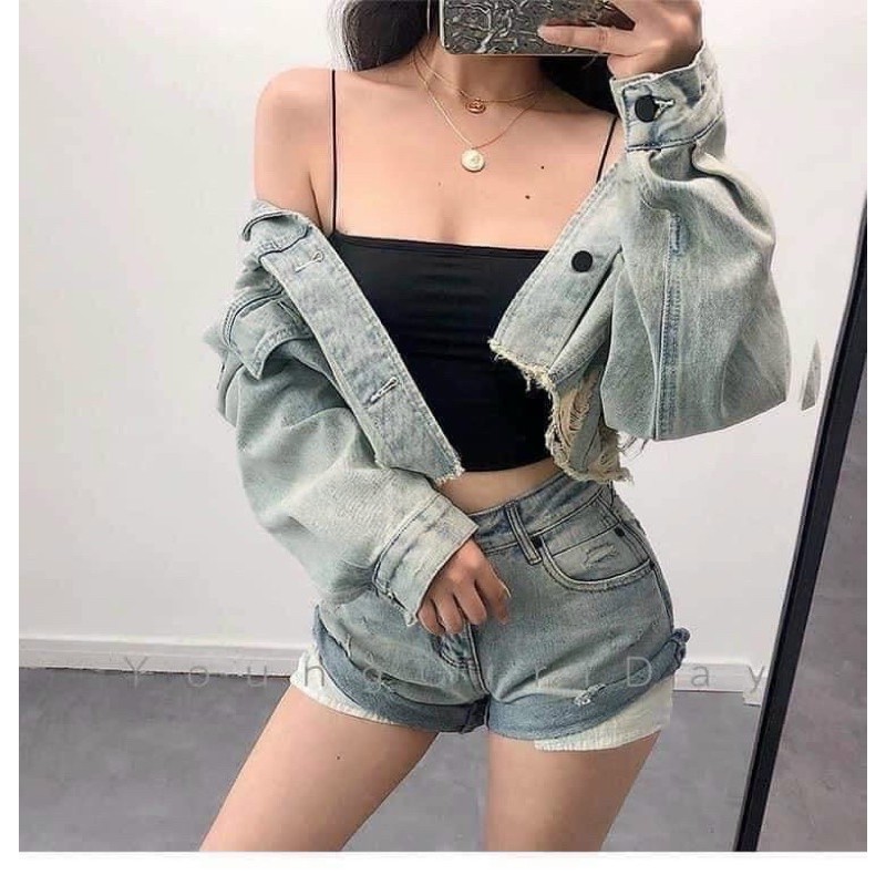 HOT TREND - Áo 2 dây sợi bún thun gân đẹp 100% cotton đen trắng DA099
