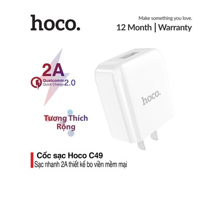 Củ sạc Hoco C49 1 cổng USB PD10W hỗ trợ sạc nhanh 2.0A - Tiêu chuẩn U.S