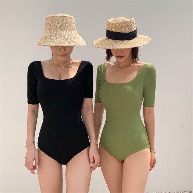 (Đủ size) Bikini áo tắm liền thân hàng QC cao cấp tay lỡ cổ vuông 2 màu xanh, đen phối cut lưng đẹp | BigBuy360 - bigbuy360.vn