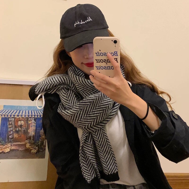 Khăn Choàng Cổ Mùa Đông Phiên Bản Hàn Quốc Dày Dặn Họa Tiết Xương Cá Đơn Giản Dễ Phối Đồ Cho Cặp Đôi ins M