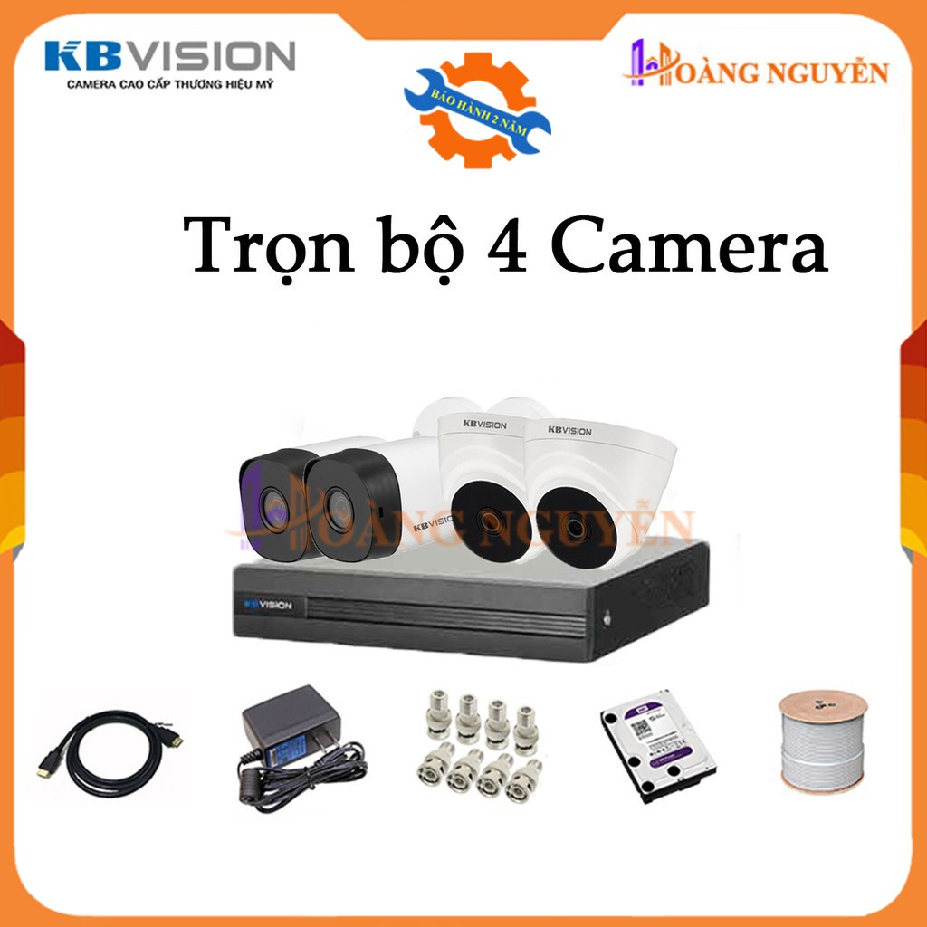 Trọn bộ đầu ghi hình 4 kênh KBVISION KX-7104SD6 + 4 camera 2M: 2 camera KX-2011C4 + 2 camera KX-2012C4 + Đầy đủ phụ kiện