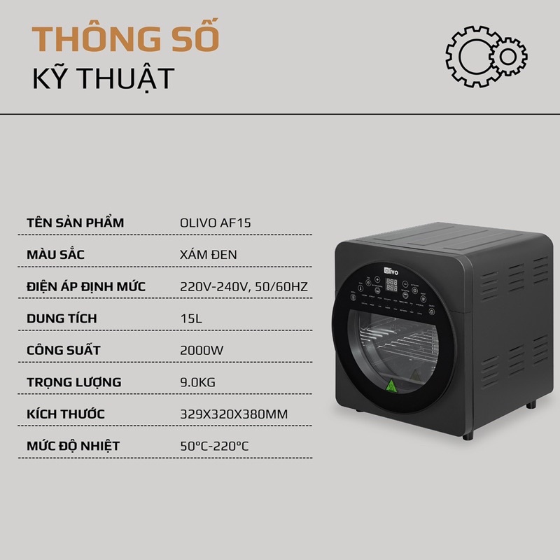 Nồi chiên Olivo AF15 - freeship toàn quốc - tặng quà khủng - đại lý chính hãng