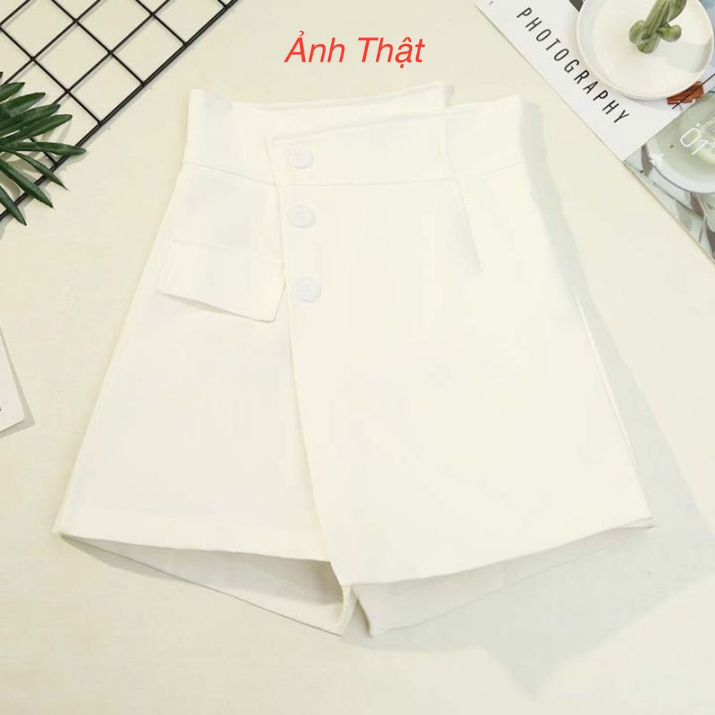 Quần giả váy vạt chéo, cạp cao phối cúc, tôn dáng, chất vải vitex tuyết mưa dày đẹp cao cấp