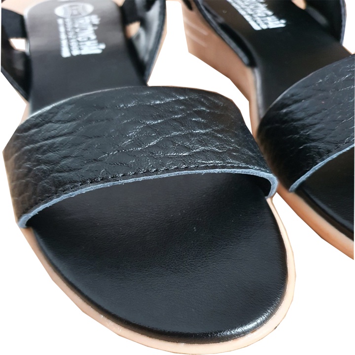 Giày xăng đan nữ đế xuồng 5cm Trường Hải da bò thật màu đen  đế kếp mềm không trơn XD123
