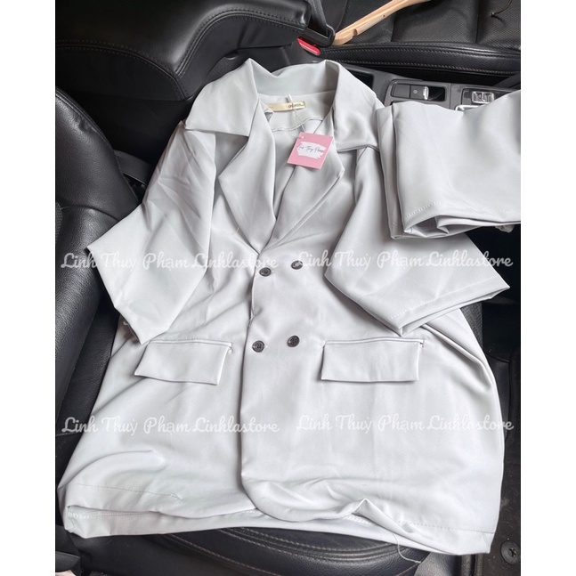 SET BỘ ÁO BLAZER XANH KÈM QUẦN ULZZANG HÀN QUỐC / SET BLAZER HÈ TAY LỠ