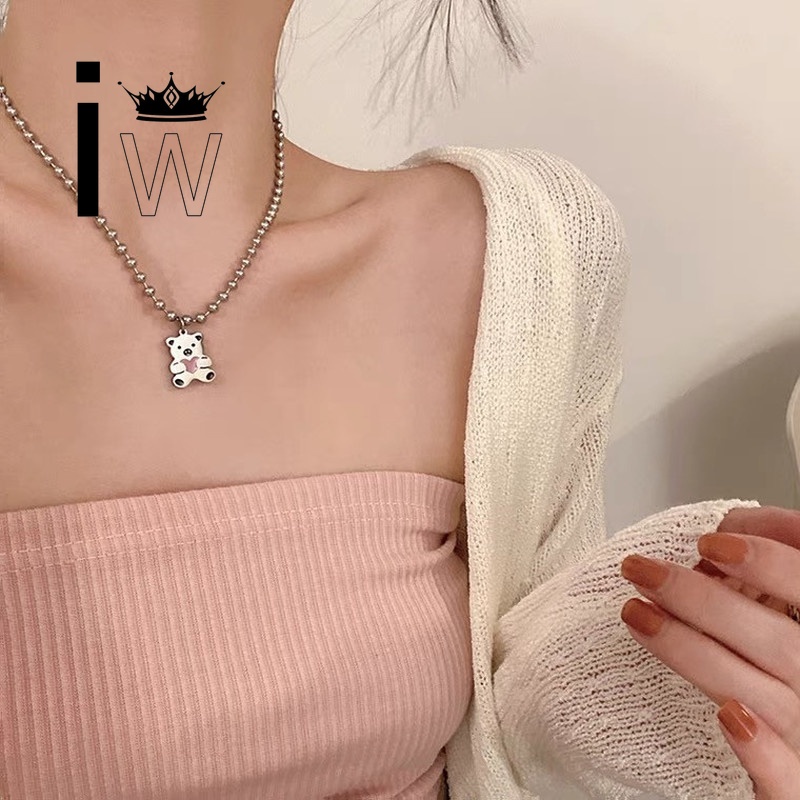 Vòng cổ hợp kim mặt gấu màu bạc thời trang cho nữ