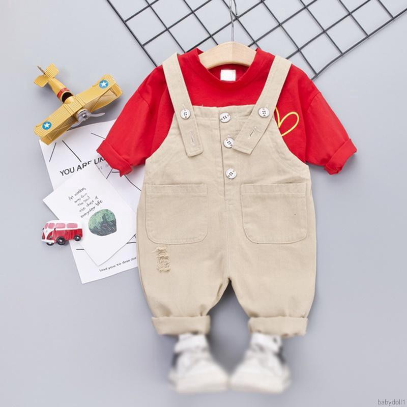 Set áo thun tay dài kèm quần yếm dễ thương cho bé