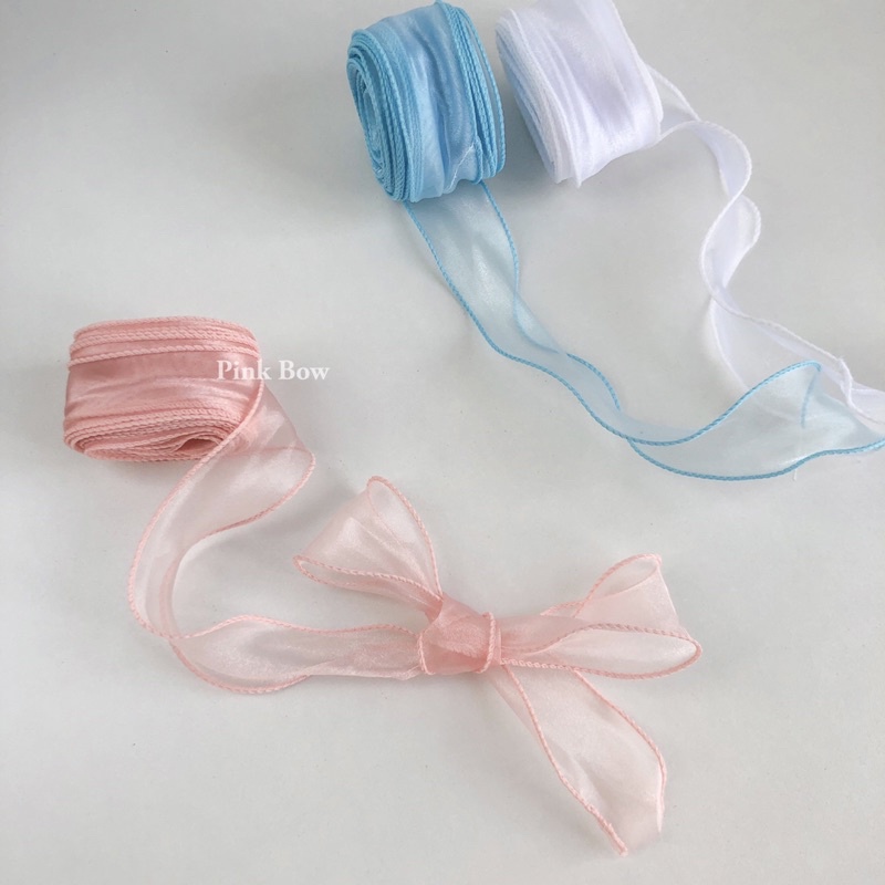 Dây Ruy Băng Voan Trơn Viền Sóng 2 Biên Phong Cách Hàn Quốc Màu Pastel Độc Lạ Đẹp Mắt bản 2,5cm/4cm