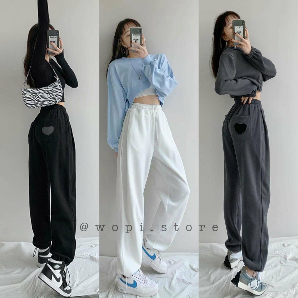 Quần Dài JOGGER HEART Phối Dây Rút Form Rộng Dáng Suông Ulzzang