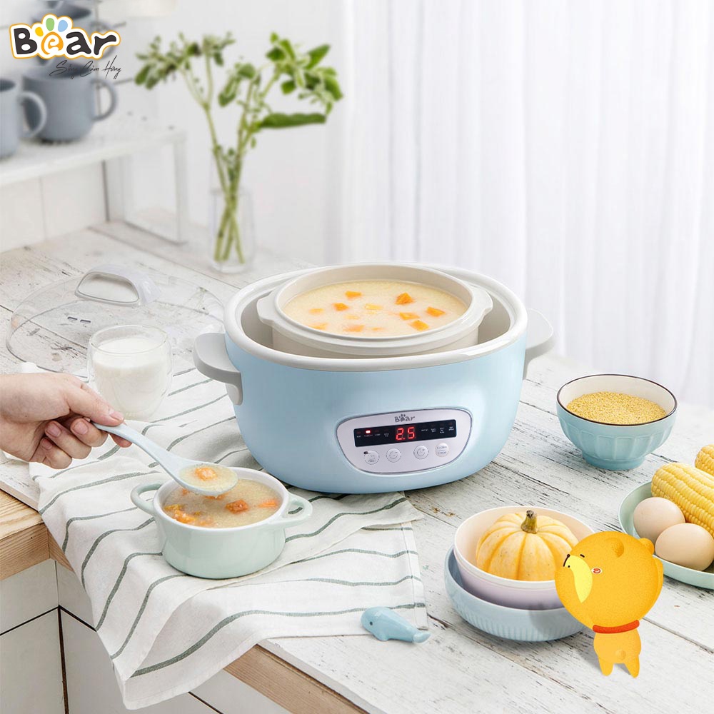 Combo Nồi Nấu Chậm 2,5L Bear SUBE003 T Việt và Máy xay ăn dặm đa năng 3 cối B10V2 nấu cháo, chưng yến, ăn dặm tiện dụng