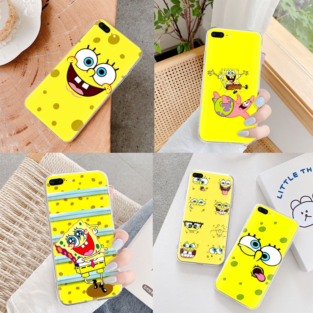 Ốp điện thoại trong suốt VM131 họa tiết SpongeBob cho iPhone 8 7 6S 6 plus 5 5S SE 5C 4 4S