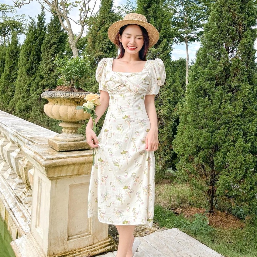 Đầm LAUREL - Đầm dài cổ vuông xoắn ngực