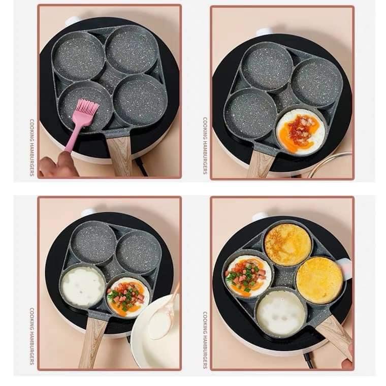 Chảo Đá Chia 4 Ngay Với Tay Cầm Cách Nhiệt Chảo Đá Chống Dính Dày Dặn