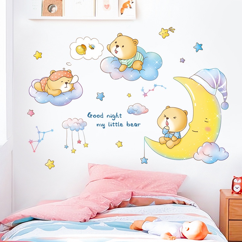 Decal dán tường Gấu ngồi trên cung trăng