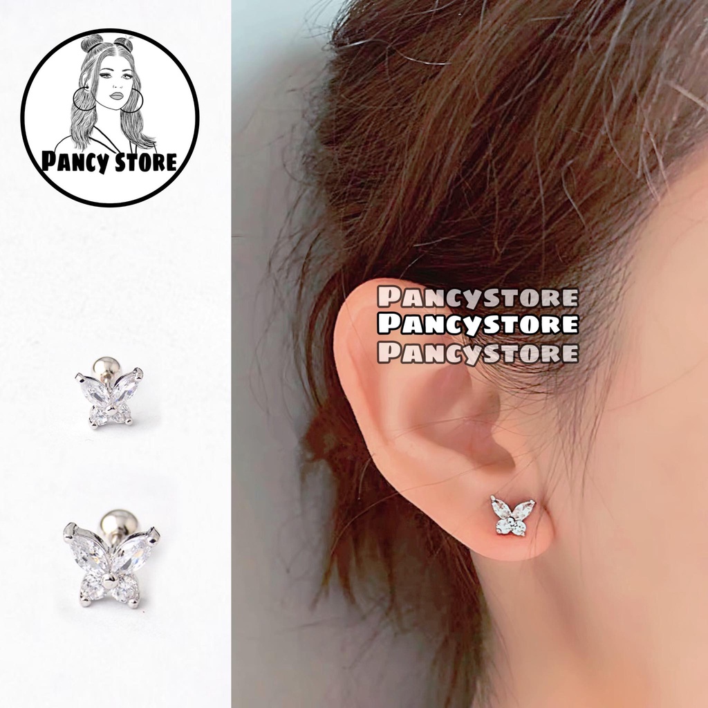 khuyên tai bông tai titan hình bướm đính kim siêu bền không gỉ