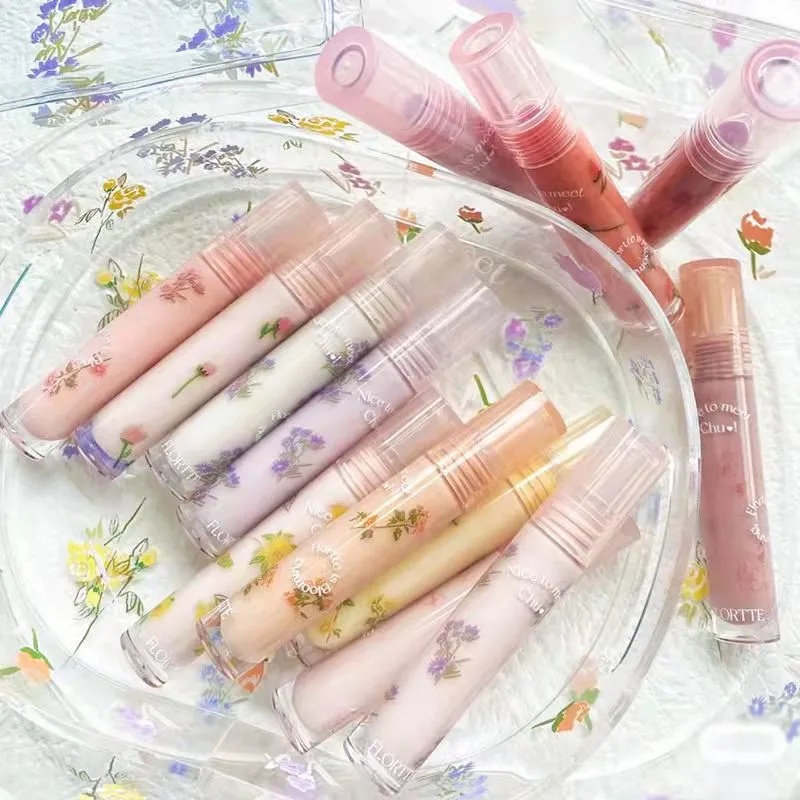 FLORTTE Son Bóng Làm Trắng Da Môi Hiệu Ứng Gương Thiết Kế Hình Bông Hoa Xinh Xắn