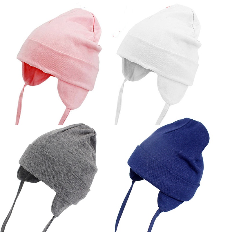 Mũ Trùm Tai Giữ Ấm Bằng Cotton Mềm Màu Trơn Thời Trang Thu Đông Cho Bé