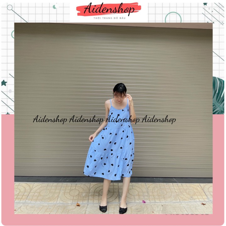 Váy bầu xinh mặc nhà 2 dây dáng suông rộng chất lanh mặc mát mùa hè