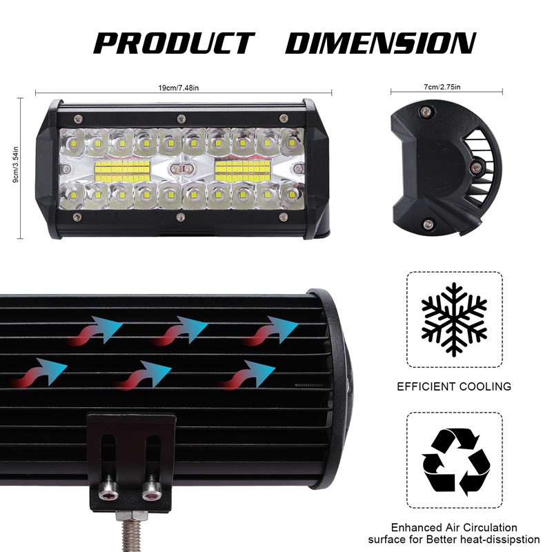 7 Inch Light Bar 1Pc 400W Offroad Driving Pods Spot Flood Co