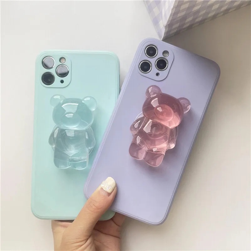 Giá Đỡ Điện Thoại Cầm Tay Hình Gấu Pha Lê 3D Tự Dính Có Thể Thu Gọn Cho iPhone &amp; Android