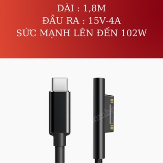 Cáp sạc type-c surface pro 3,4,5,6,7 surface laptop 1,2,3 surface book 1,2,3 - MG06