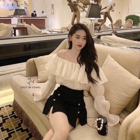 Chân váy chữ A NHẬT LINH thiết kế dáng ôm phối 2 hàng cúc đá sanh chảnh xẻ tà sexy quyến rũ - CV564