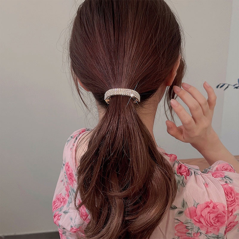 Kẹp Tóc Chữ U Đính Đá Lấp Lánh / Giá Đỡ Đuôi Ngựa Đơn Giản Thanh Lịch Phong Cách Hàn Quốc Cho Nữ