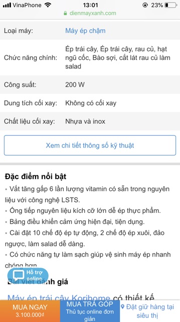 máy ép chậm trái cây korihome jek 844, mới 100%, còn bảo hành 1 đổi 1 ở điện máy xanh toàn quốc.