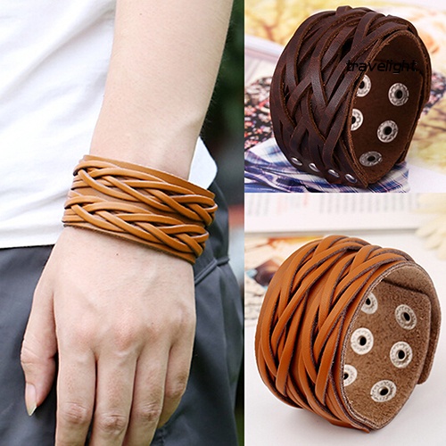 Vòng Tay Da Bản Rộng Phong Cách Punk Cá Tính Cho Nam Nữ