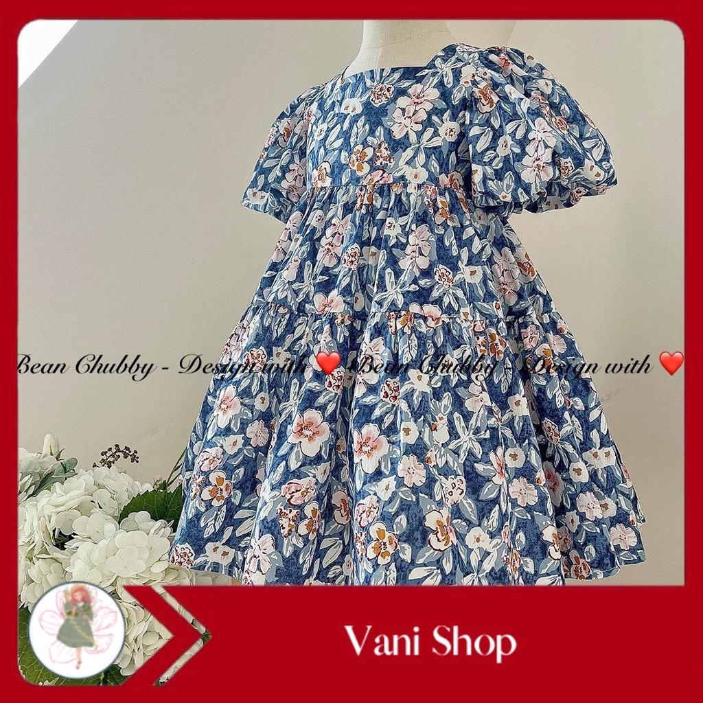 Đầm bé gái dễ thương chất vải thô mềm hoạ tiết hoa nổi bật cho bé từ 8kg đến 32kg