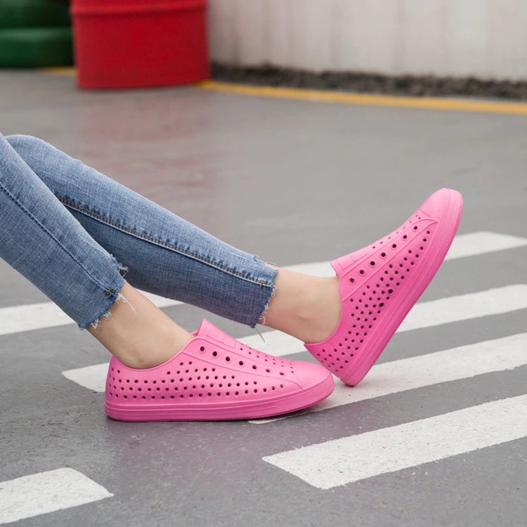 Giày nhựa siêu nhẹ nam nữ - Chất liệu nhựa xốp EVA siêu nhẹ, không thấm nước - Màu hồng full và hồng viền trắng