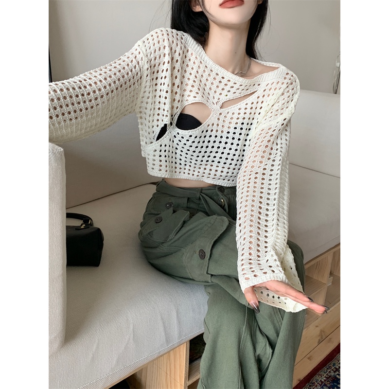 SUXI Áo Kiểu Dệt Tay Dài Dáng Rộng Chống Nắng Thời Trang Mùa Hè Hàn Quốc Có 3 Màu