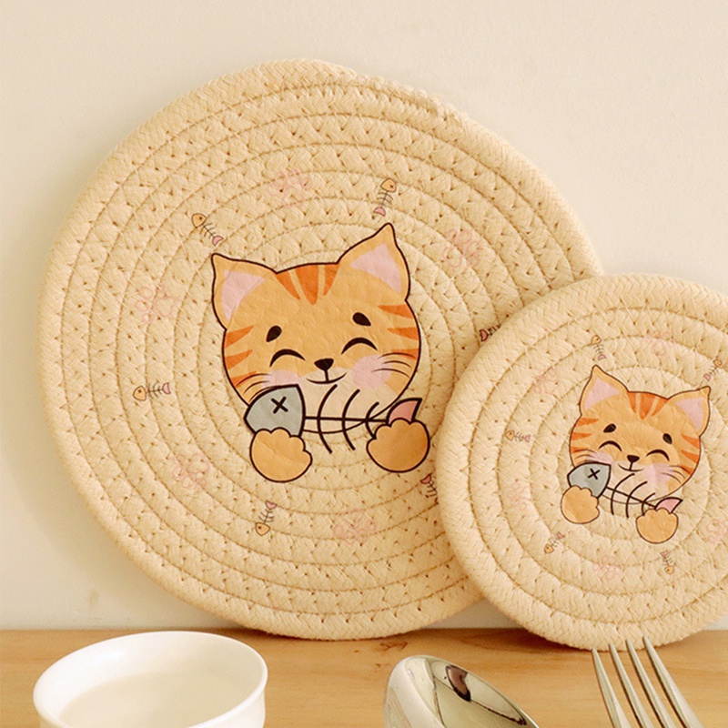 Miếng Lót Bàn Ăn Cách Nhiệt Hình Tròn In Họa Tiết Hoạt Hình Dễ Thương