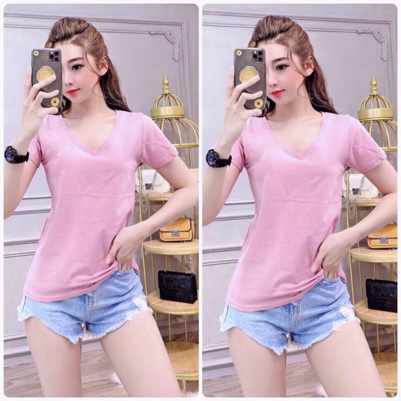 Áo THUN THÁI trơn cổ tim form vừa/rộng (bao chất đẹp)