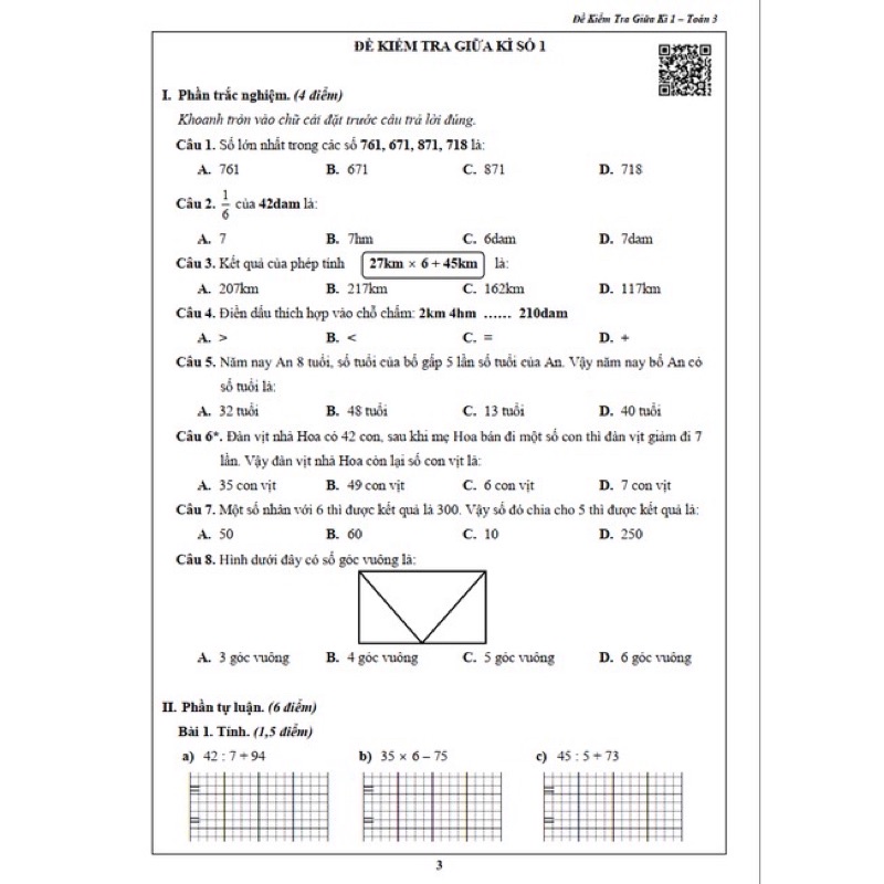 Sách - Combo Đề Kiểm Tra Toán và Tiếng Việt 3 - Kì 1 (2 cuốn)