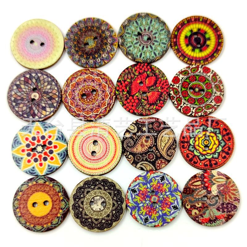 100 cái 15 / 20mm Tranh Bohemian Nút trang trí bằng gỗ cổ điển cho quần áo Thủ công may quần áo Phụ kiện sổ lưu niệm