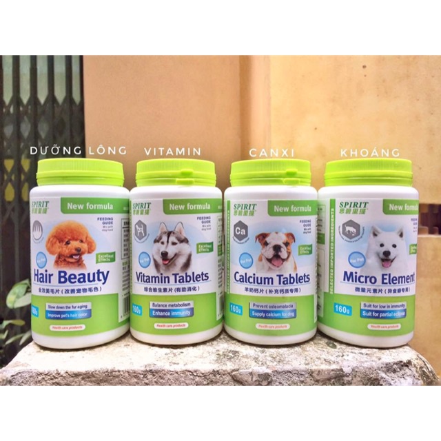 Viên bổ sung canxi vitamin khoáng | dưỡng lông chó, chó con, ốm yếu, kén ăn Sprit 160g