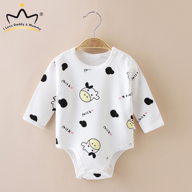 Bộ Áo Liền Quần Cotton Tay Dài In Họa Tiết Hoạt Hình Dễ Thương Cho Bé