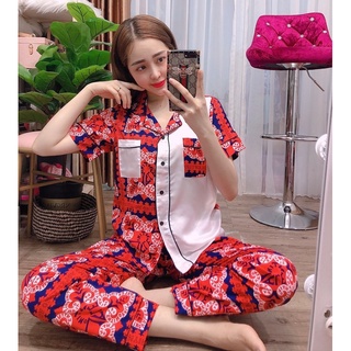 Đồ bộ satin phối màu tay ngắn quần dài
