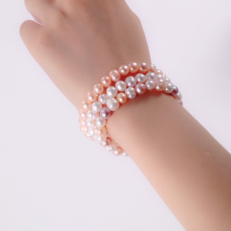 Vòng Tay Hạt Ngọc Trai Tự Nhiên Ba Màu 7-8mm Cho Nữ
