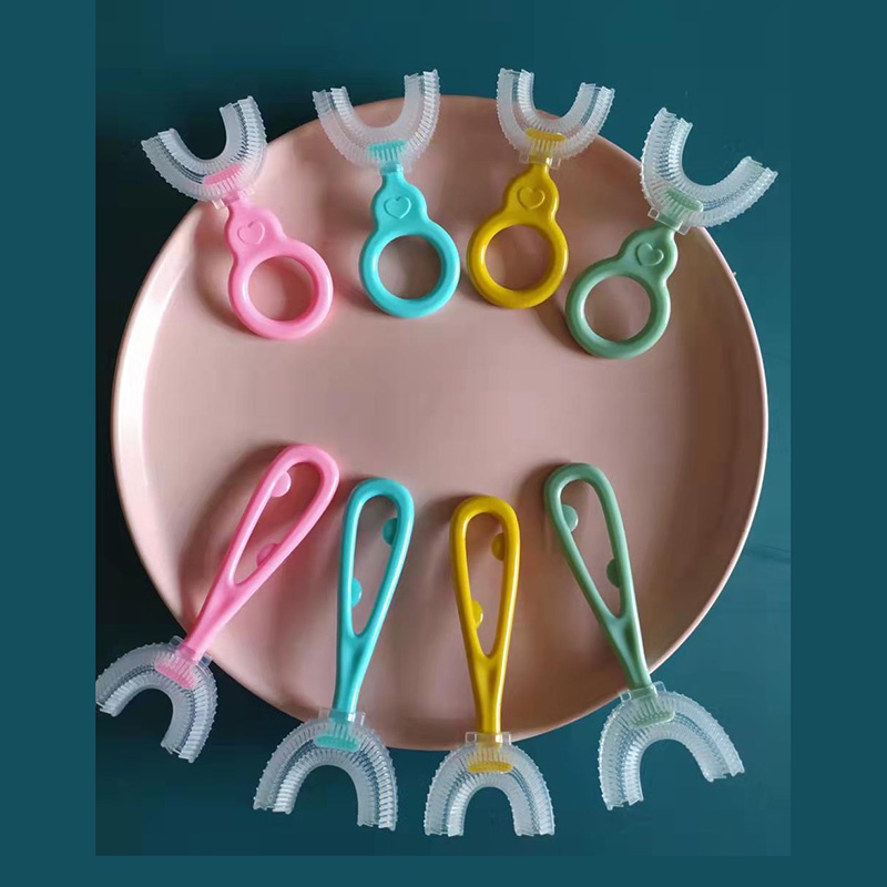 Bàn chải đánh răng chữ U bằng silicon có tay cầm nhiều màu cho bé 2-12 tuổi