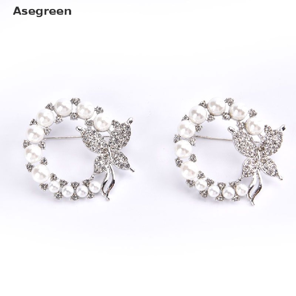 [Asegreen] Pearl and Rhinestone Circle Brooches For Baroque Trendy Elegant Butterfly Brooch Good goods