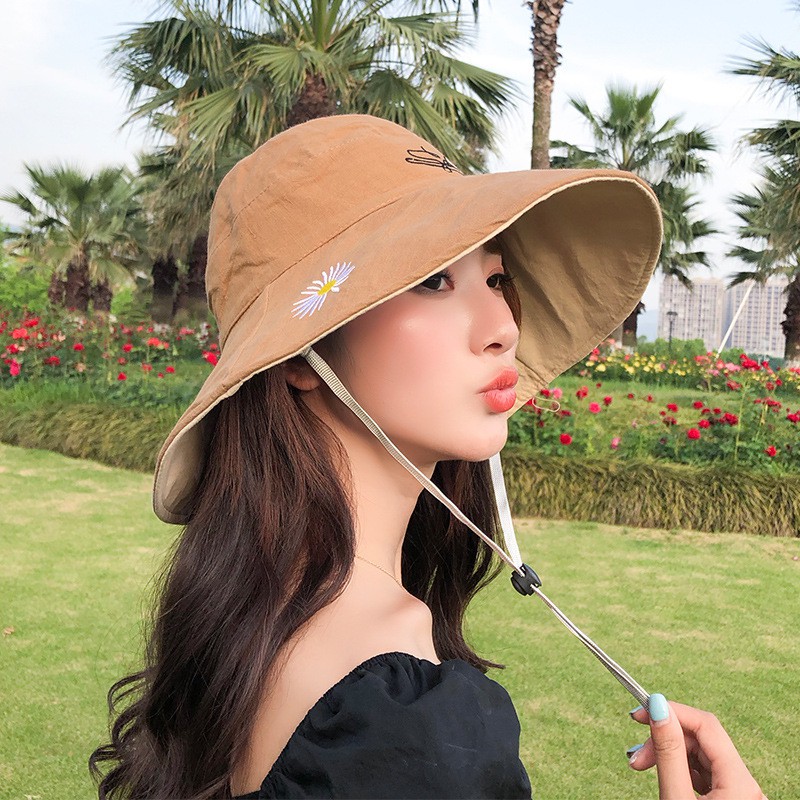 [SALE OFF] Mũ rộng vành thêu hình hoa cúc phiên bản Hàn Quốc