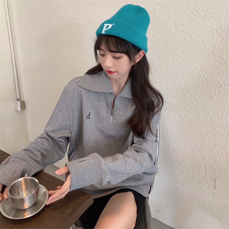 SUXI Áo Nỉ Tay Dài Dáng Rộng Màu Sắc Đơn Giản Dành Cho Nữ