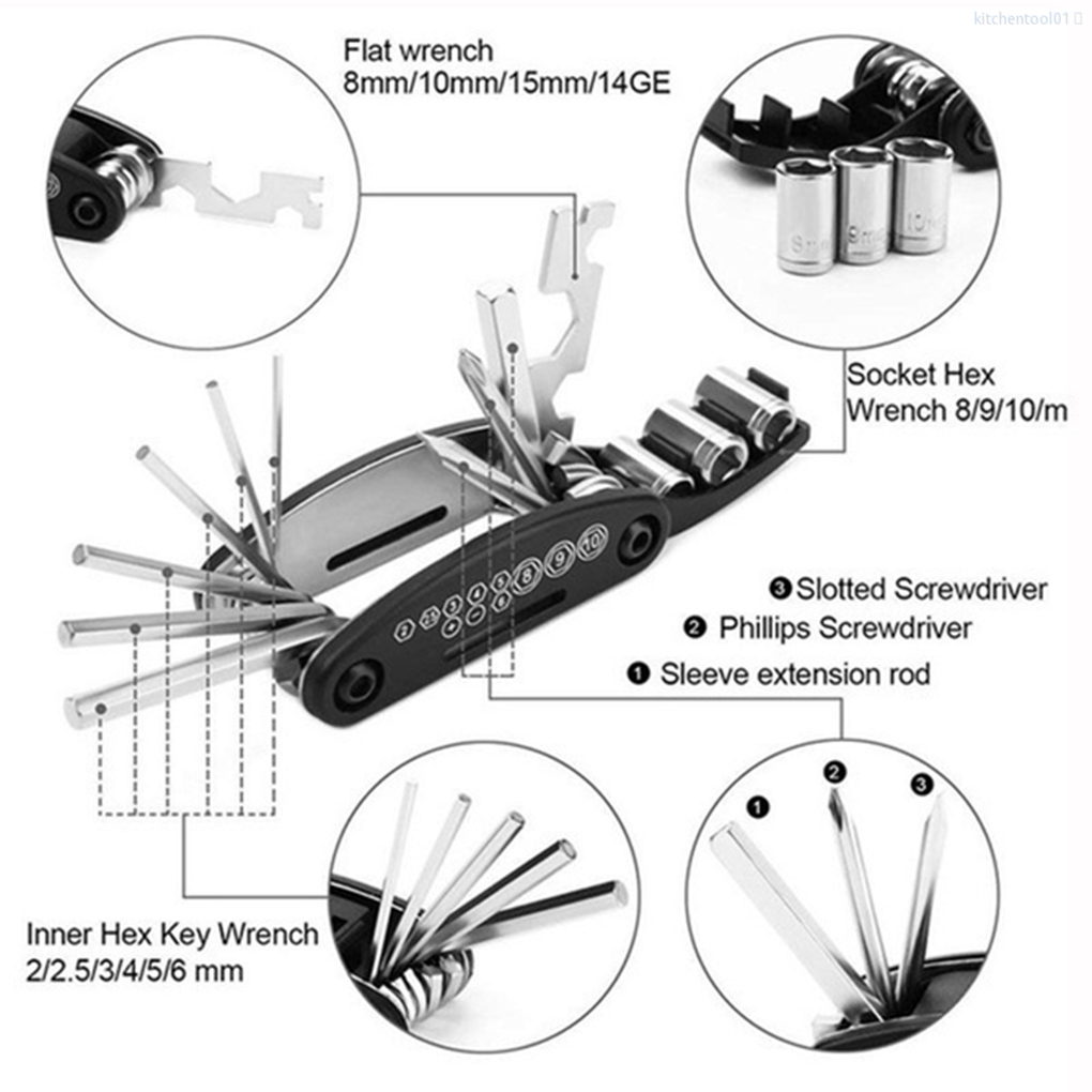 Bộ Dụng Cụ Tua Vít Sửa Chữa Xe Đạp 15 Trong 1 Gấp Gọn Tiện Dụng Bỏ Túi Dụng Cụ Nhà Bếp Nhà Bếp