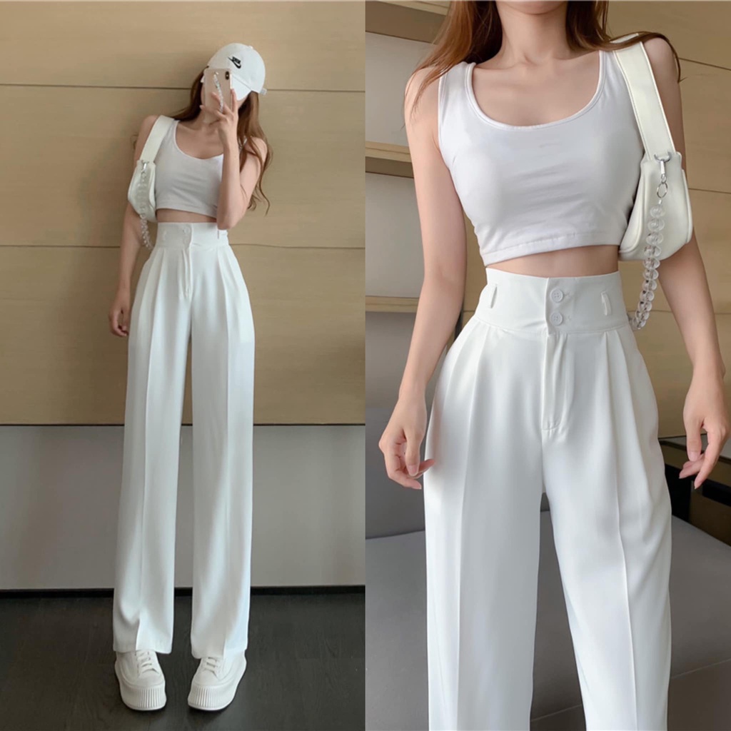 Quần ống suông culottes dài 100cm cạp bản to 7 phân 2khuy siêu Hot