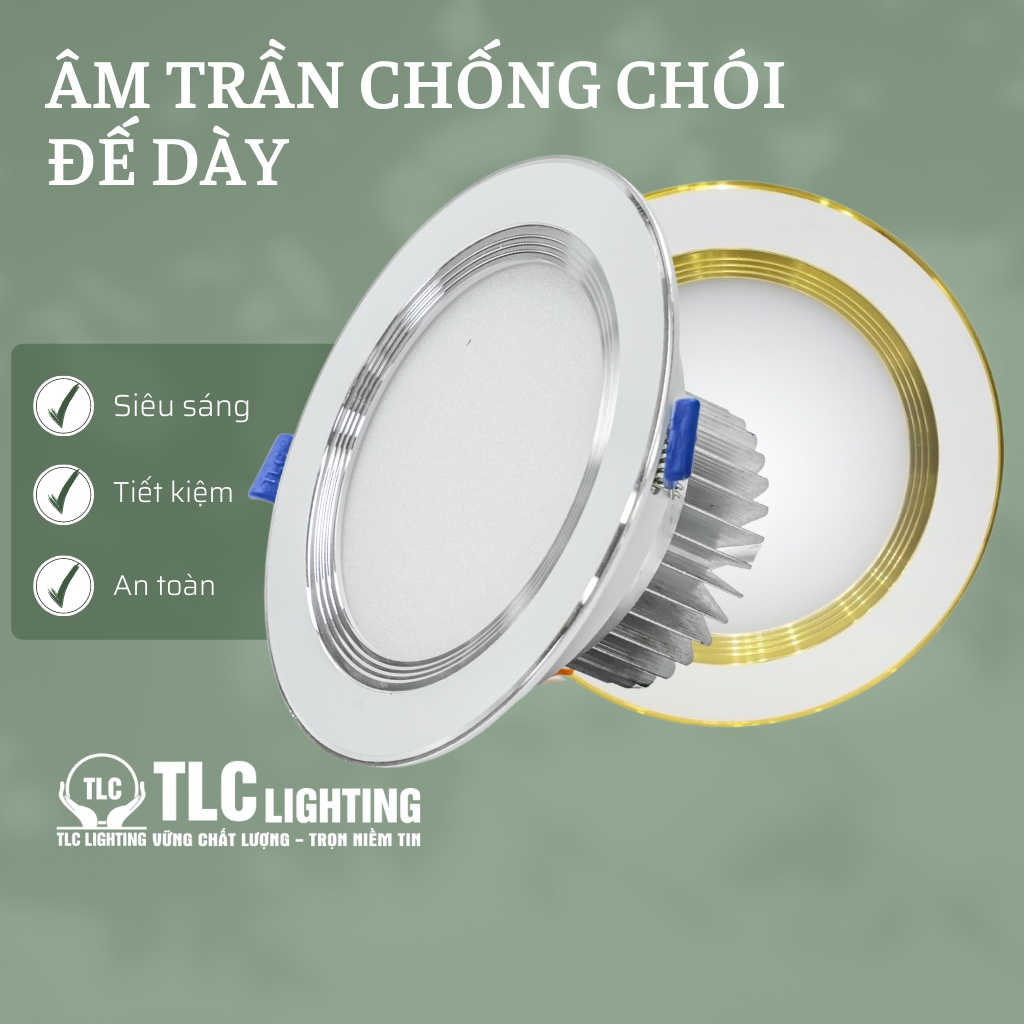 Đèn LED âm trần chống chói đế dày TLC viền trắng 5W, 7W, 9W, đèn ban công siêu sáng , Bảo hành chính hãng TLC Lighting