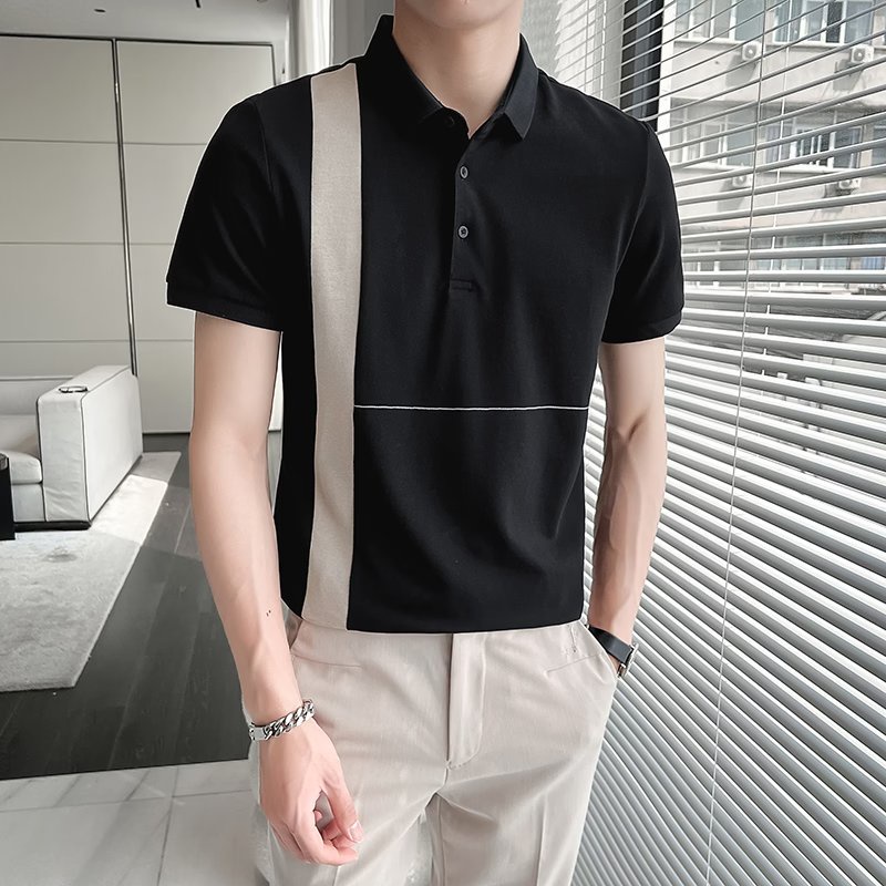 Áo Thun Polo Tay Ngắn Cổ Bẻ Dáng Ôm Phối Màu Tương Phản Kiểu Anh Thời Trang Mùa Hè Cho Nam Size M-5XL 3 Màu
