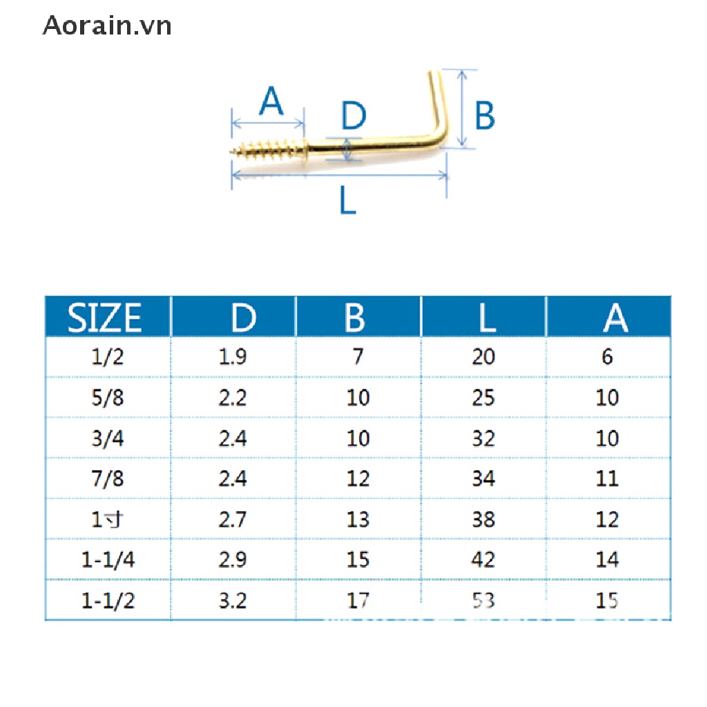 【Aorain】 10pcs L shape Dresser Cup Hooks Right Angle Screws 7 Style Hanger Iron Hanging .